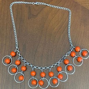 Orange & Silver Necklace & earrings set